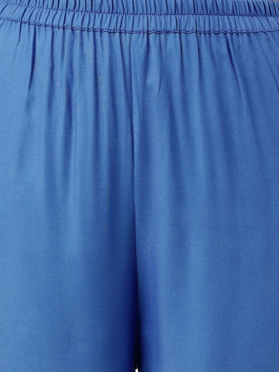 Joban Fashion Blue Rayon and Embroidered Work Straight Kurta Bottom Set