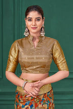 Chiku Tussar Silk Jacquard Abstract Digital Print Saree with Unstitched Blouse - Mohira