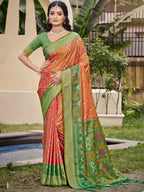Shree Shyam Fashion Pochampalli Silk Orange Saree - Distacart