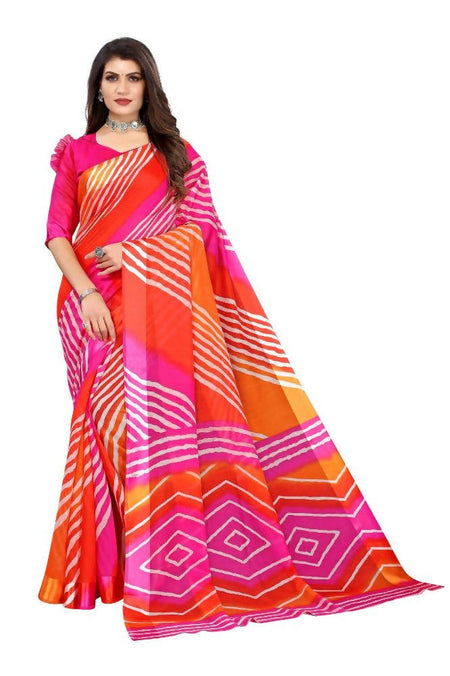 Vamika Pink and Orange Linen Satin Border Saree