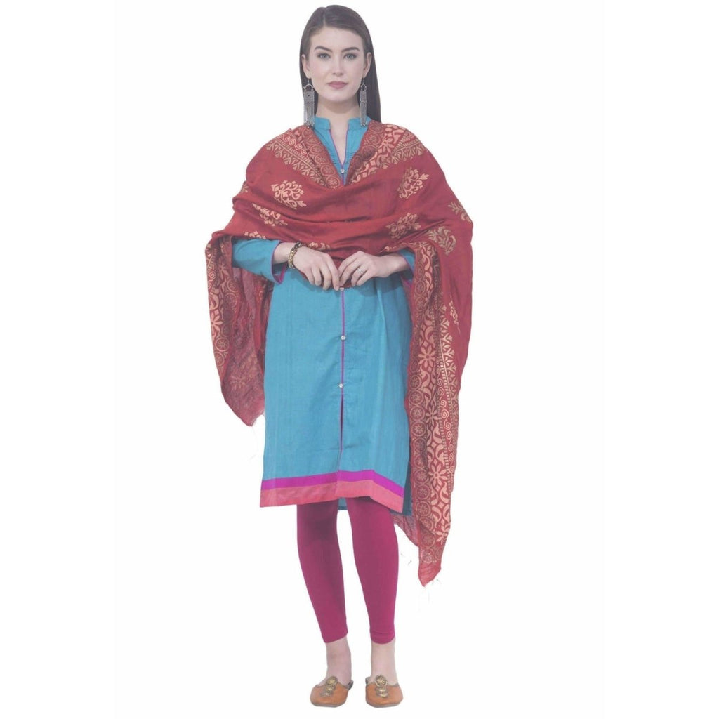 A R SILK Mehroon Color Chanderi gold print Chanderi cotton Dupattas & Chunnis