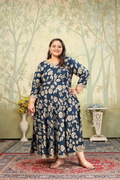 Jyoti Fashion Women's Navy Blue Rayon Floral Print with Sequins Designer Anarkali Set