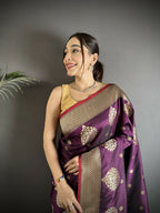 Joban Fashion Purple & Green Woven Butti Soft Silk Banarasi Silk Saree - Distacart