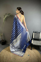 Joban Fashion Navy Blue Checked Soft Silk Kanjivaram Silk Saree - Distacart