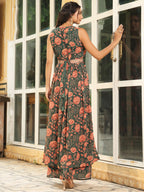Janasya Green Georgette Floral Kurta & Bottom