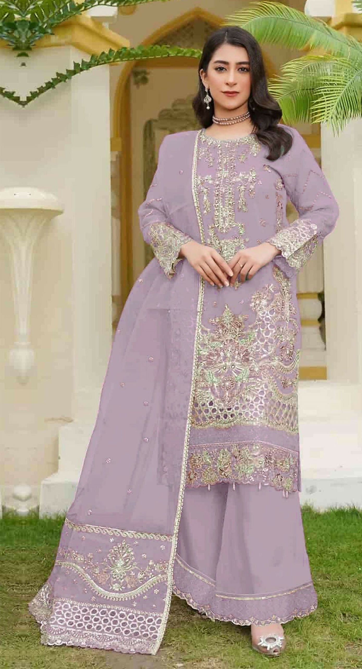 Anaita Lavender Fox Georgette Stitched Suit with Embroidery Sequins - Distacart