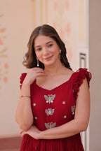Joban Fashion Maroon Georgette Sequence Embroidery Work Gown - Distacart