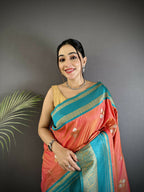 Joban Fashion Peach Banarasi Soft Silk Woven Saree - Distacart