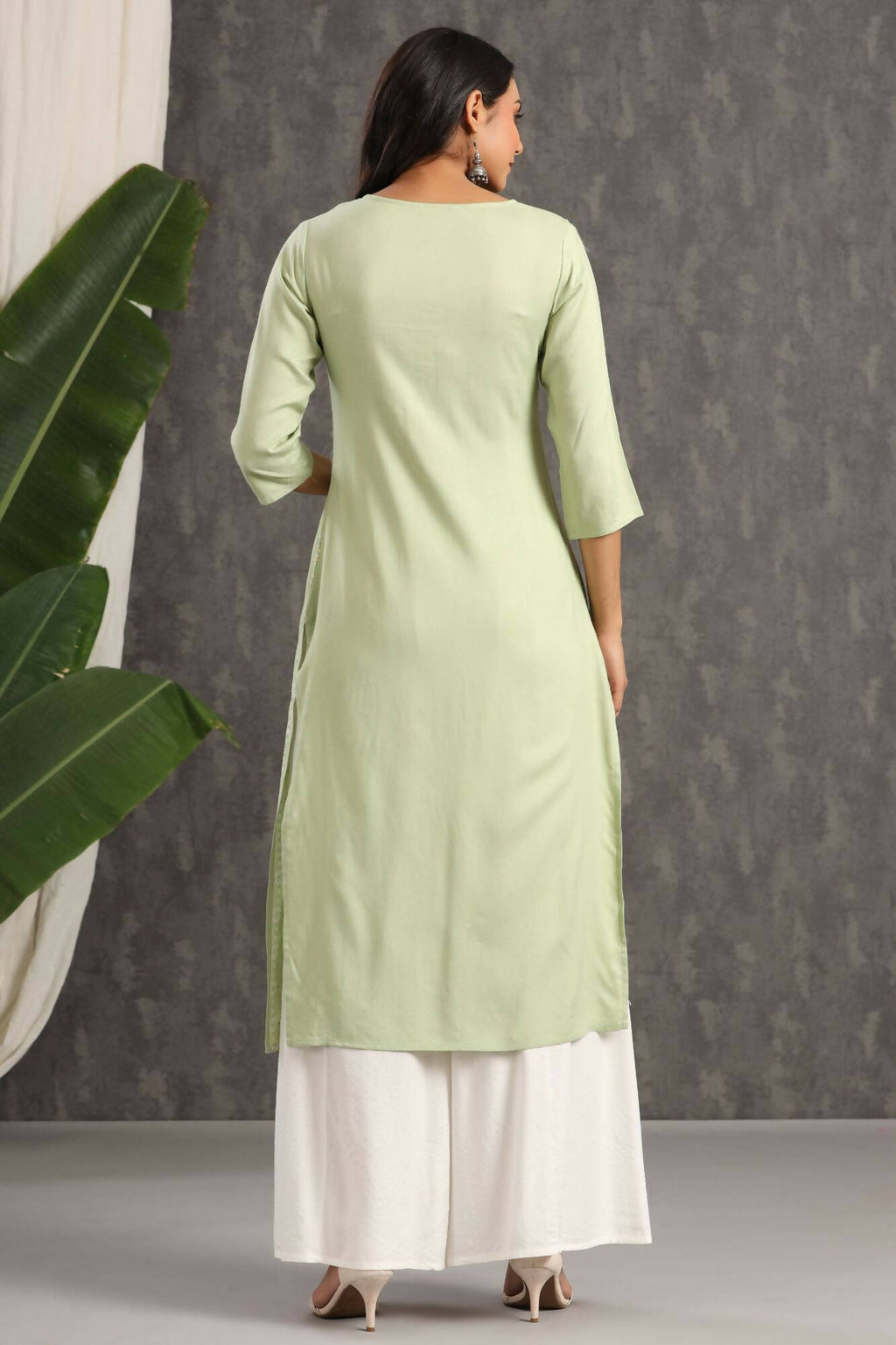 Juniper Women Lightolive Rayon Embroidered Straight Kurta - Distacart