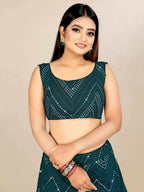 Jyoti Fashion Classy Bottle Green Georgette 3MM Sequins with Thread Embroidery Lehenga Choli with Dupatta