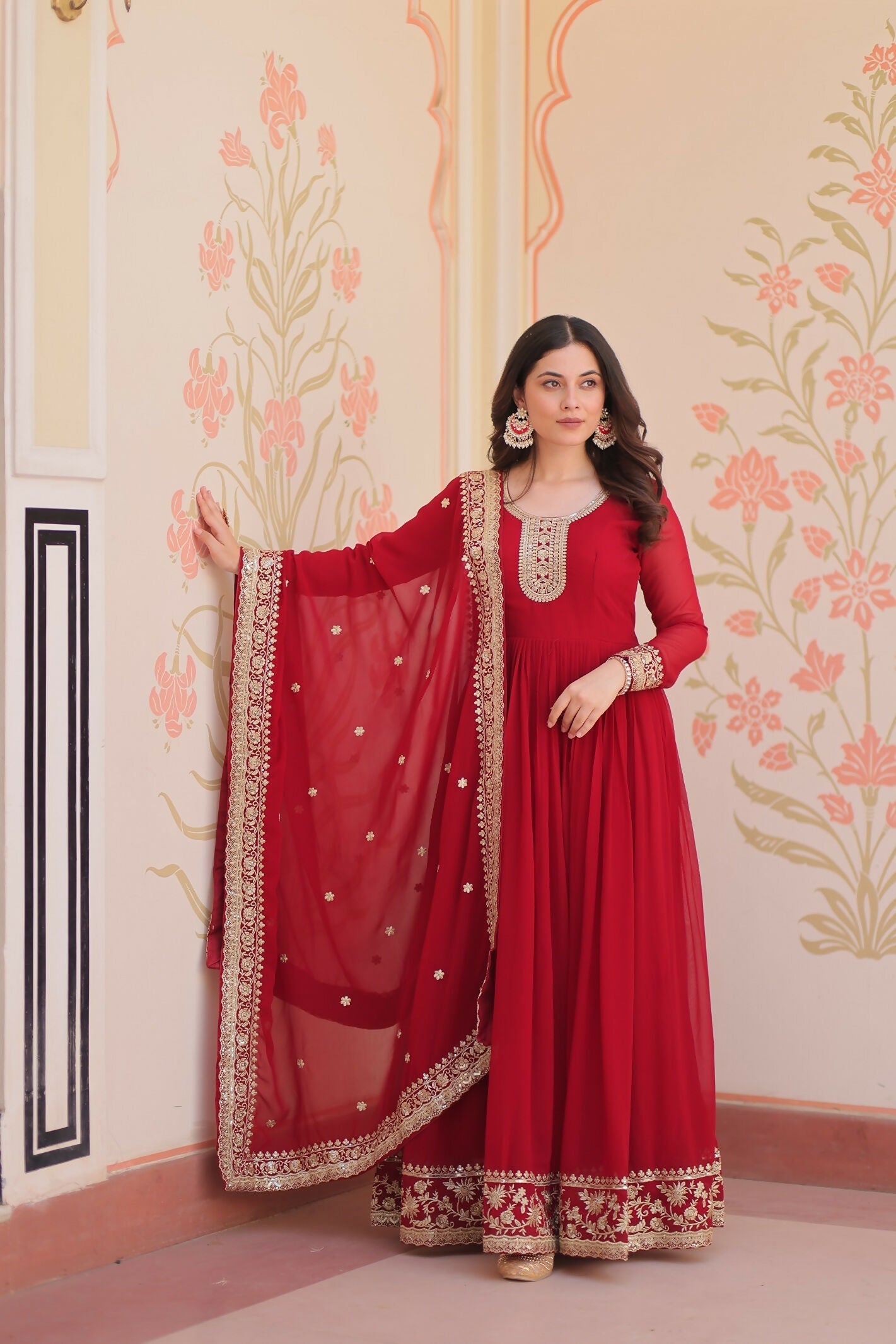 Joban Fashion Maroon Georgette Sequence Embroidery Work Kurta Set - Distacart