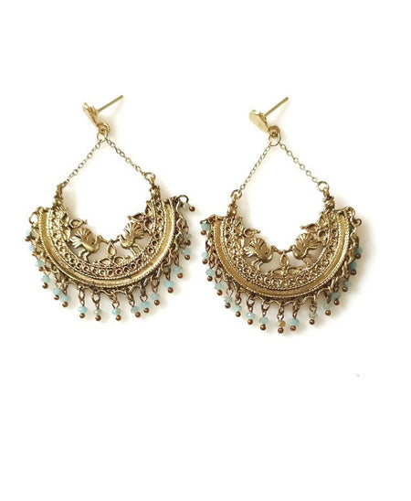 Bling Accessories Antique Brass Finish Brass Chandbali Metal Earrings