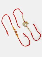 NVR Men Set of 2 Gold-Toned Ganesha Stone-Studded Rakhi With Roli Chawal & Chocolate - Distacart