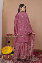 Teeya Creation Dark Onion Color Chinon Silk Wedding Wear Trending Palazzo Set - Distacart