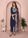 Joban Fashion Women Navy Blue Roman Embroidery Stitched Kurta Set - Distacart