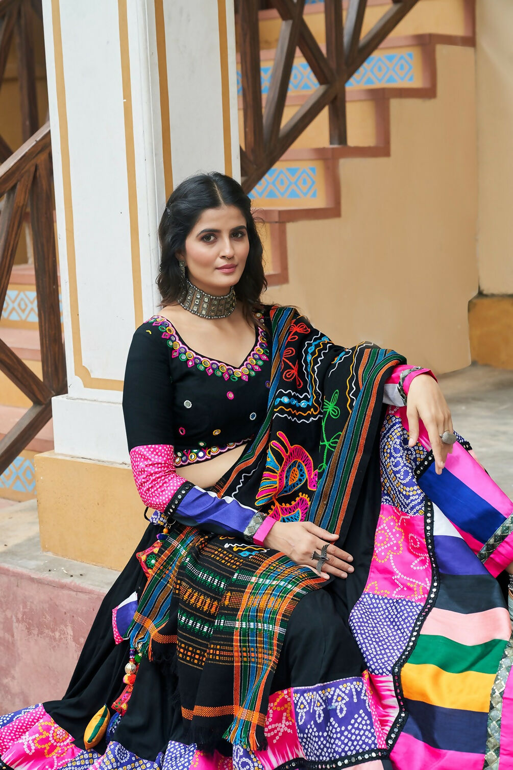 AI Fashion Black Viscose Rayon Designer Navratri Lehenga Choli Collection