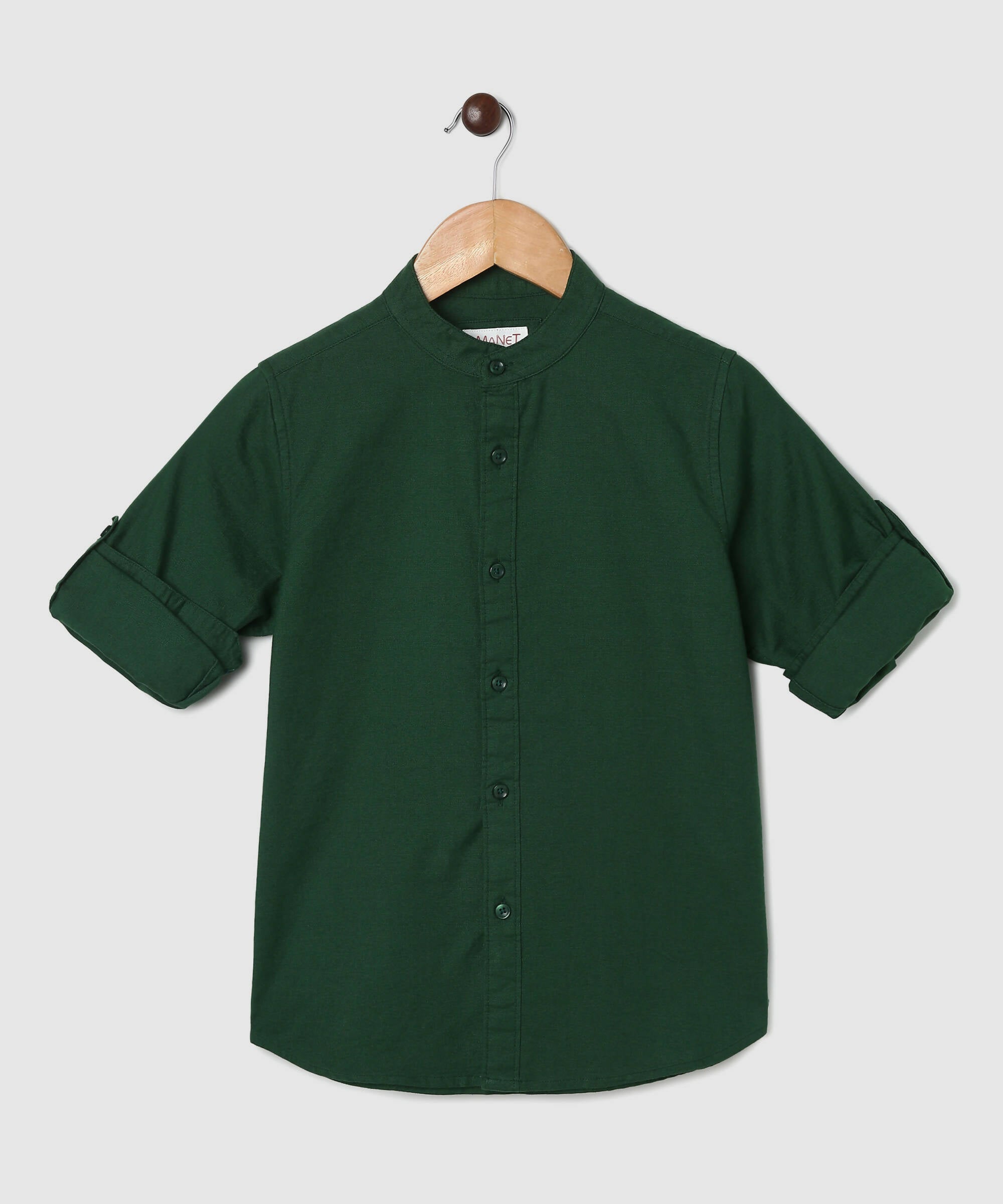 Manet Boys Mandarin Collar Full Sleeves Melange Shirt - Green