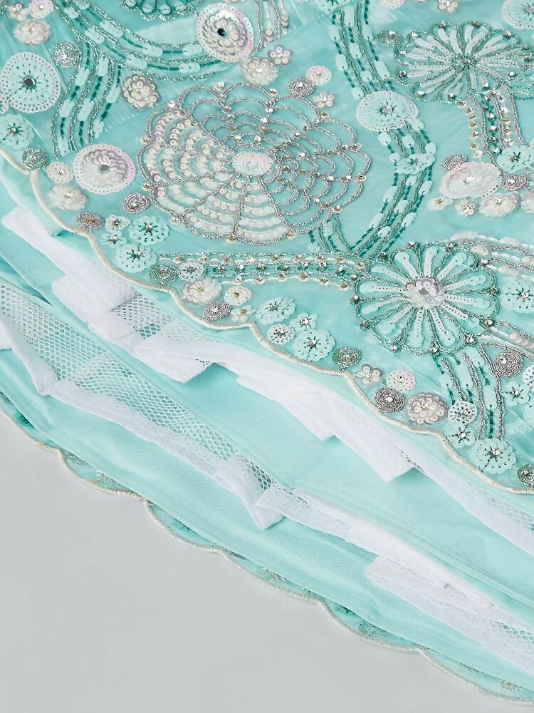 House of Panchhi Turquoise Blue Organza Sequins, Zarkan And Thread Embroidery Lehenga Choli & Dupatta