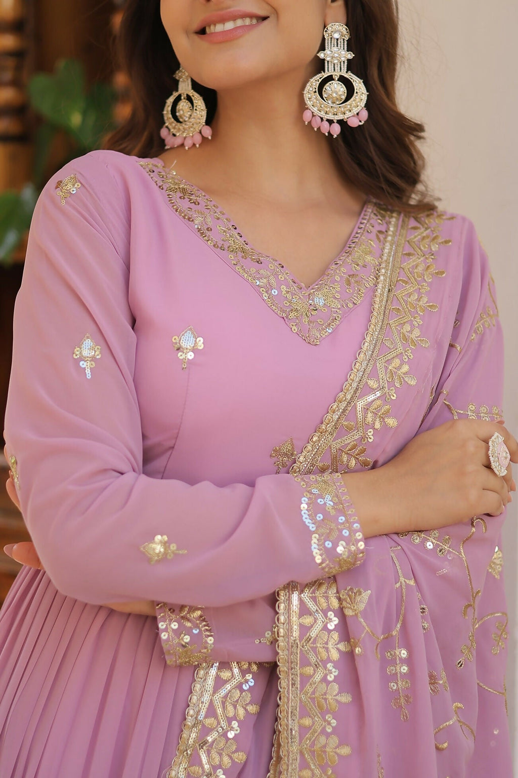 Joban Fashion Purple Georgette Sequence Embroidery Work Kurta Set - Distacart