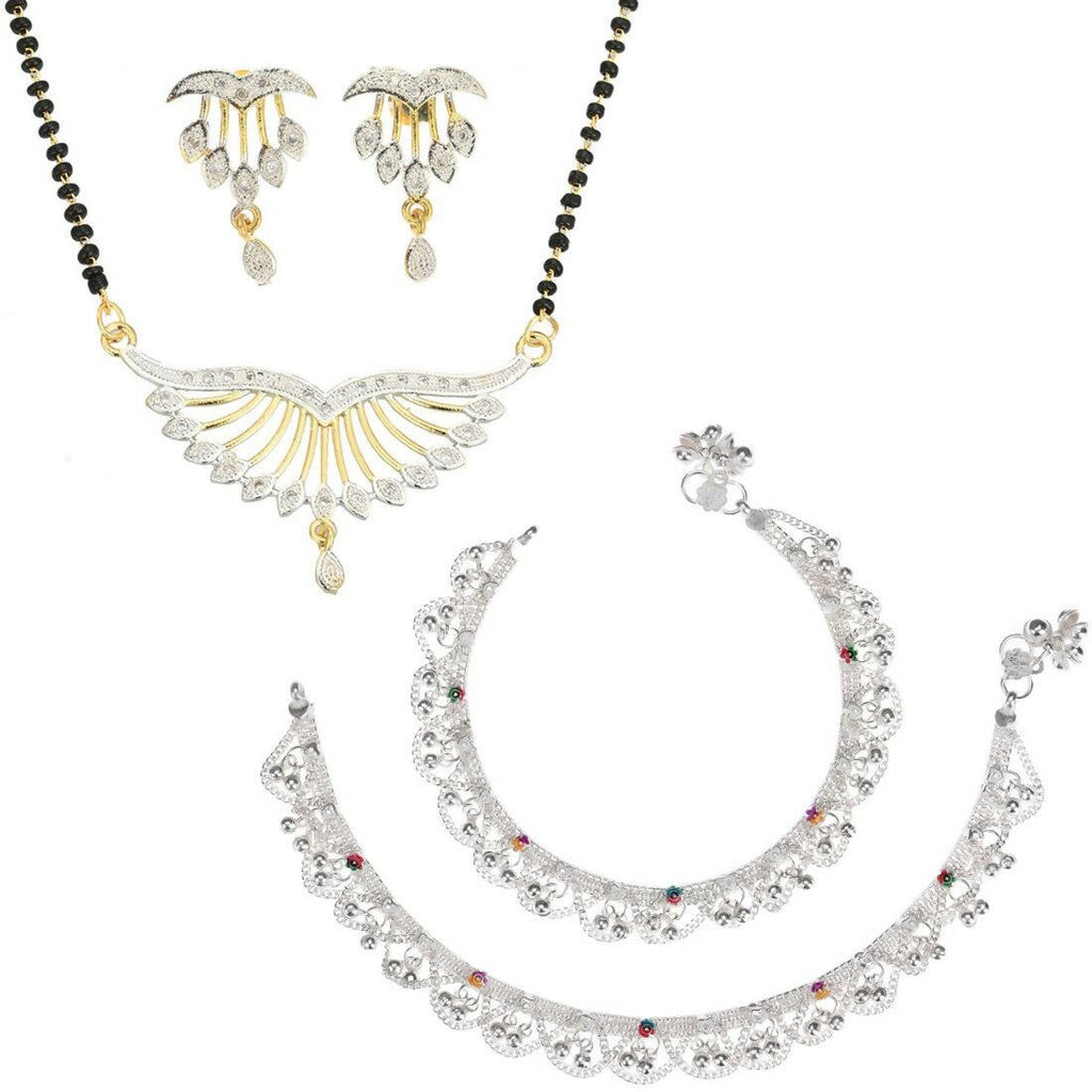 AanyaCentric Gold-plated Mangalsutra Pendant Earring Set & Silver Plated Anklet - Distacart