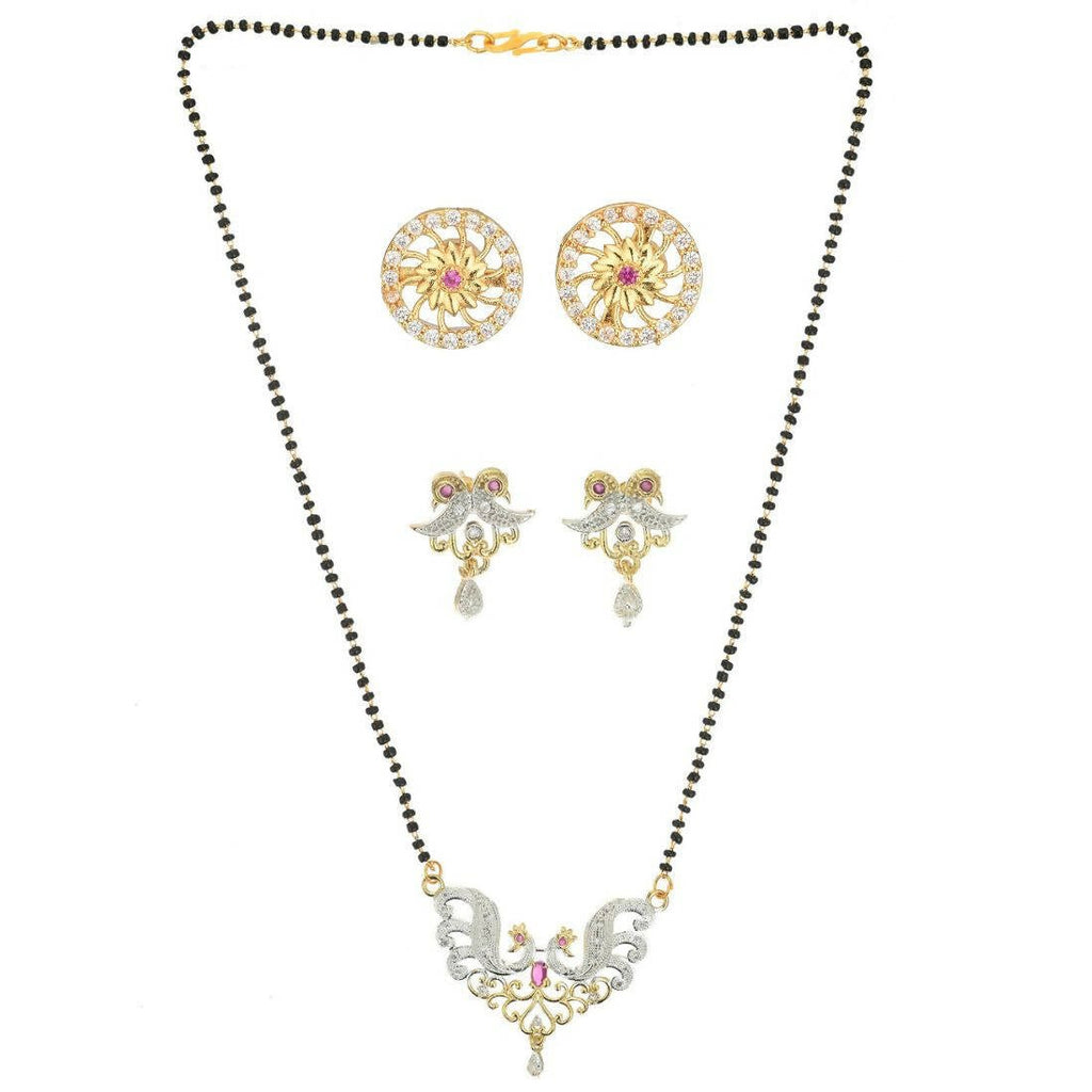 AanyaCentric Gold-Polished Mangalsutra with Pendant, 2 Pair Earrings