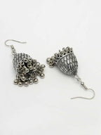 NVR Women's Silver-Toned German Silver Oxidised Dome Shaped Jhumka Earrings - Distacart