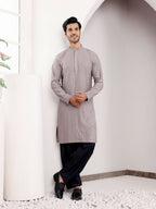 Grey Viscose Designer Chikankari Embroidery Work Men's Kurta - Mahotsav