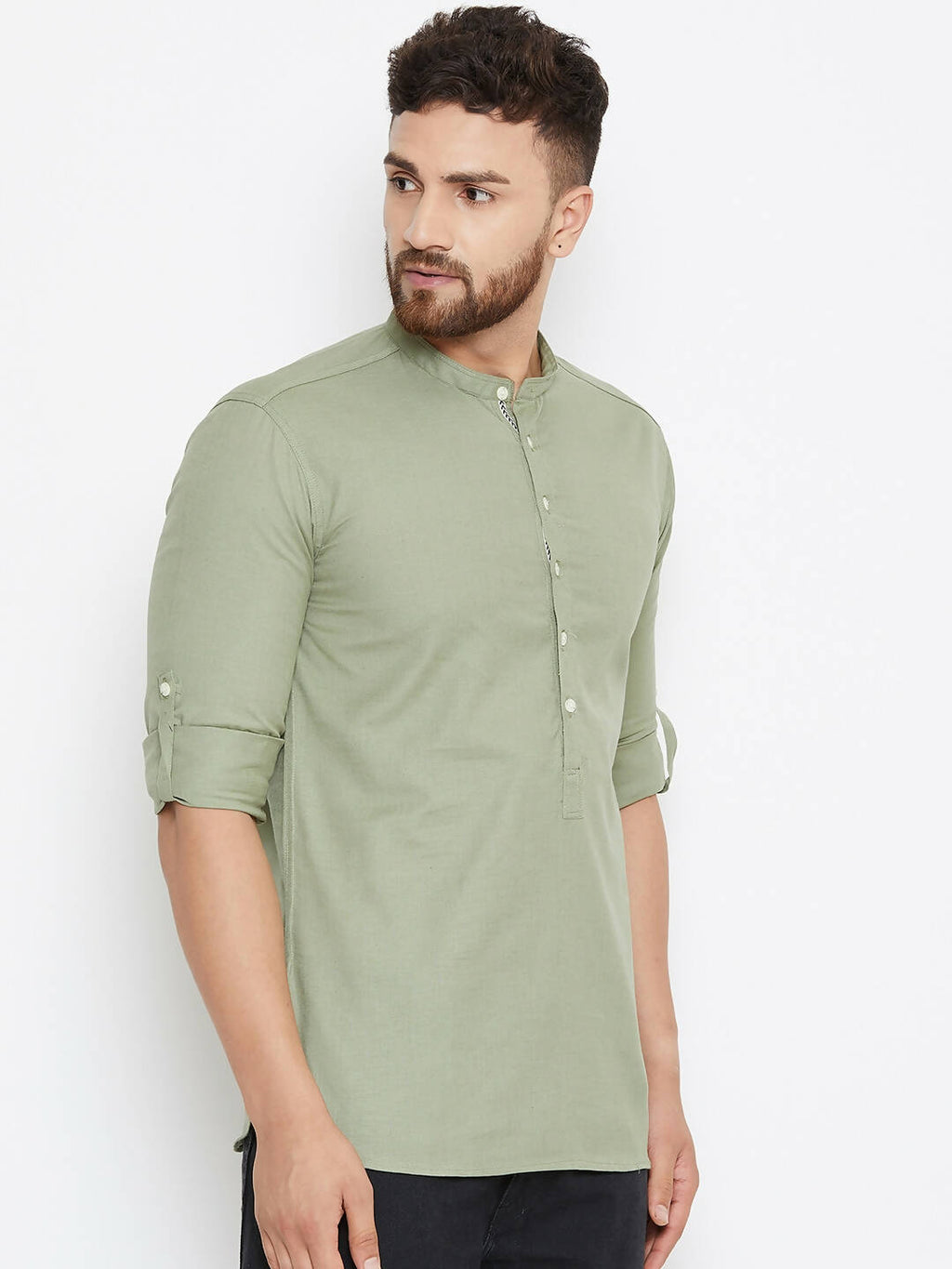 Even Apparels Green Color Men's Pure Cotton Kurta With Band Collar - Distacart
