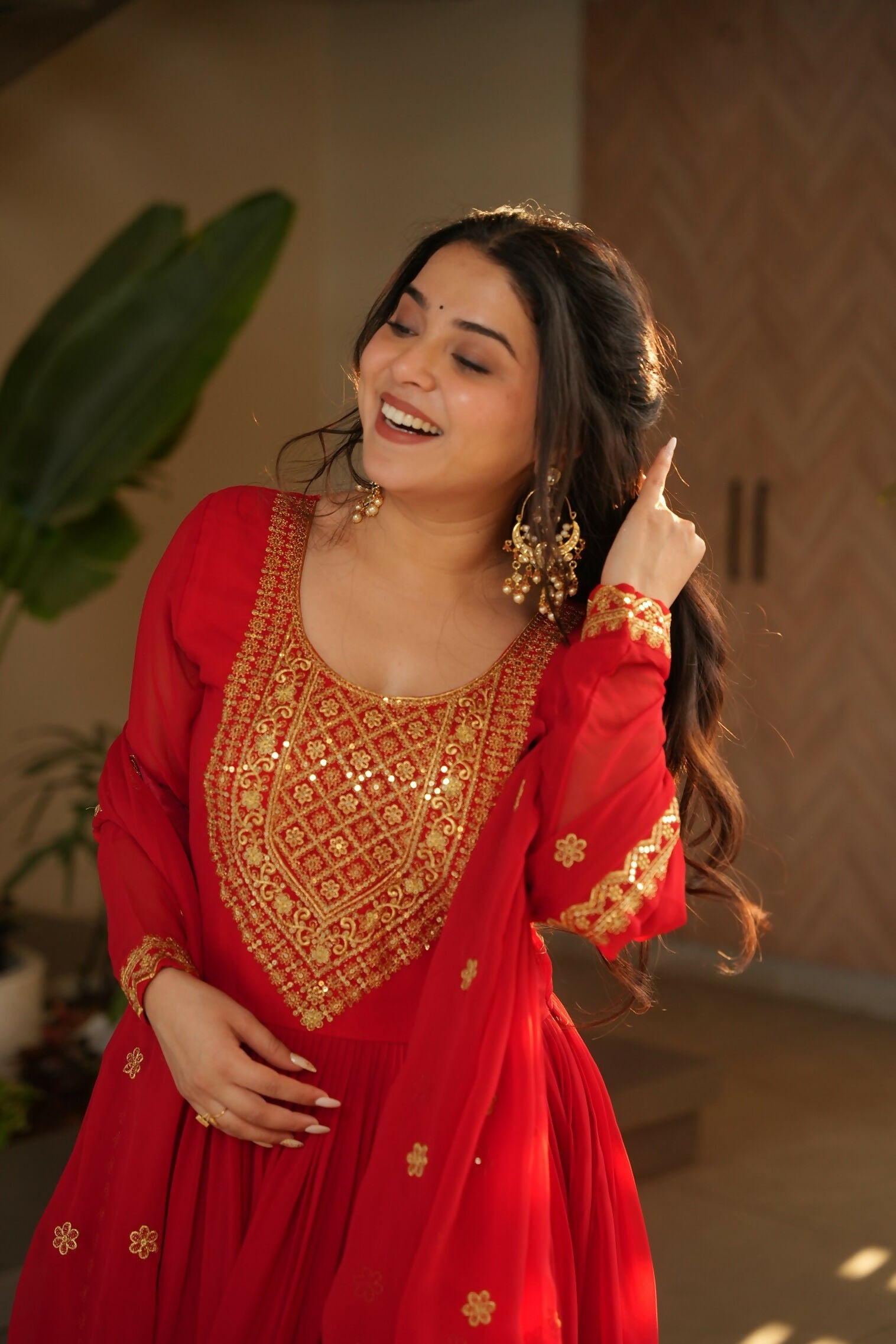 Joban Fashion Red Georgette Sequence Embroidery Work Kurta Set - Distacart