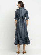 Rudra Bazaar Grey A-Line Striped Kurta - Distacart