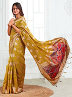 Shree Shyam Fashion Linen Cotton Mhendi Green Saree - Distacart