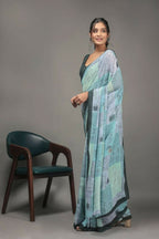 Pista Green Georgette Designer Printed Party Wear Saree - Cinderella