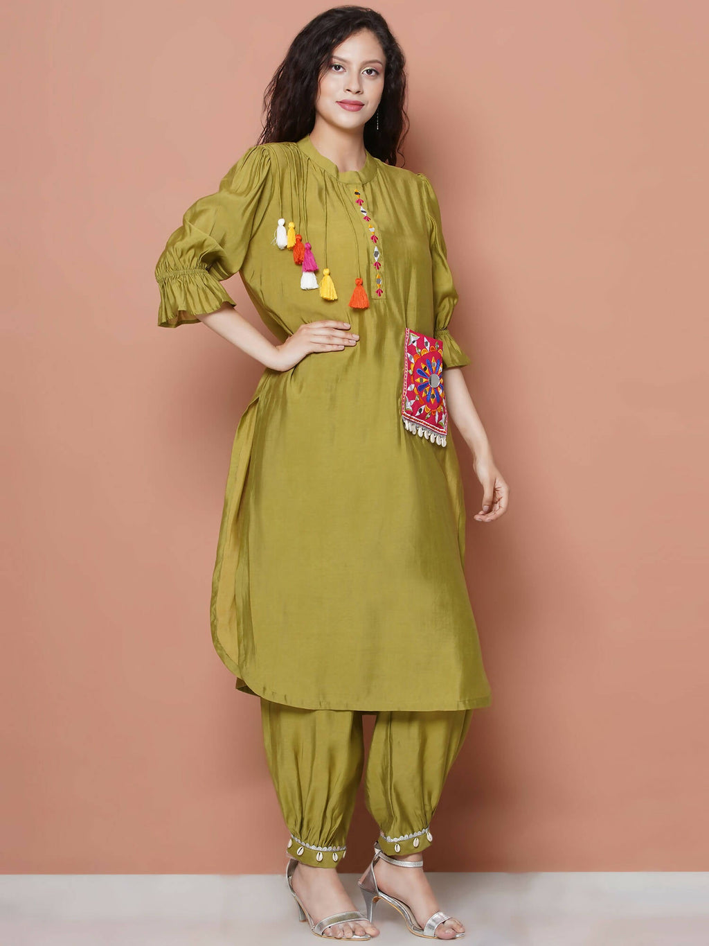 Women Republic Green Art Silk Embroidered Kurta with Afghani Salwar - Distacart