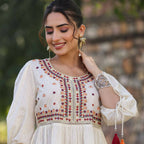 Juniper Women's Offwhite Cotton Solid With Embroidered Straight Tunic - Distacart