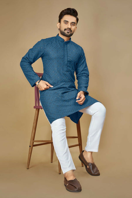 Anaita Teal Embroidered Rayon Straight Kurta
