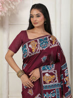 Shree Shyam Fashion Silk Blend Wine Saree - Distacart