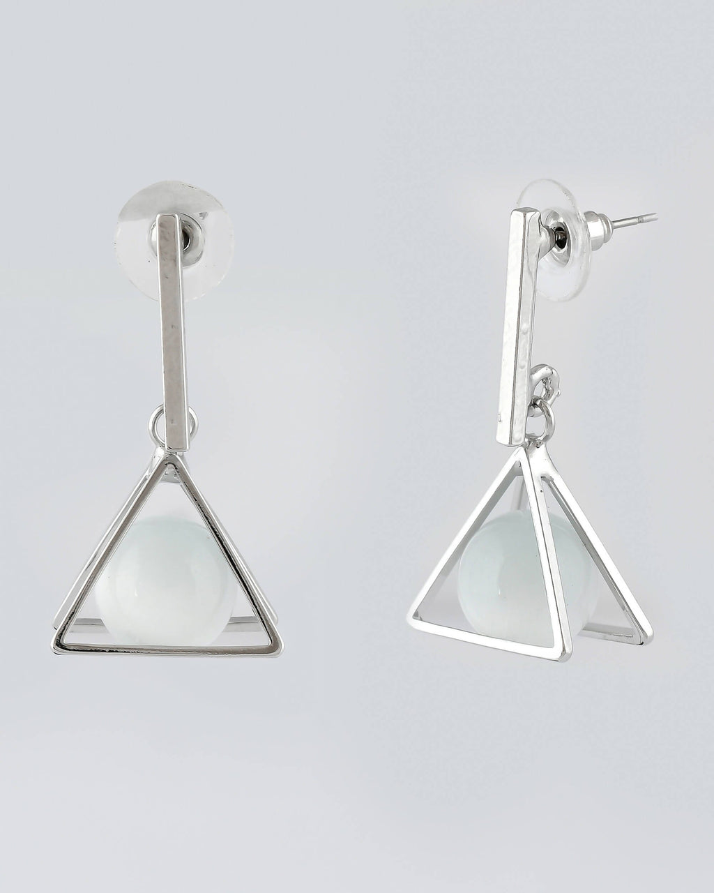 VOJ Women Sliver Triangle with Pearl Stainless Steel Stud Earrings - Distacart