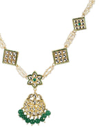 Gold-Plated White Green Kundan-Studded Pearl Beaded Matha Patti - Ruby Raang - Distacart