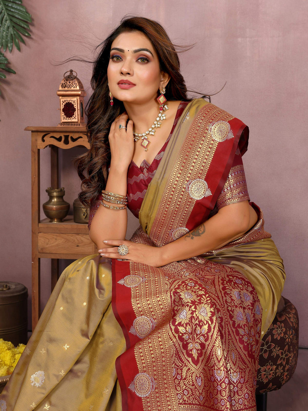 Aastha Fashion Light Brown Silk Sarees Weaving Saree - Distacart