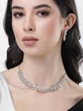 NVR Women Silver Plated Cz Stone Handcrafted Jewellery Set