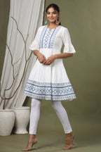 Juniper White Cotton Dobby Festive Embroidered Tiered Dress For Women - Distacart