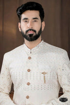 Joban Fashion Men's Base Cream(Pink Touchup) Silk Kurta with Pyjama