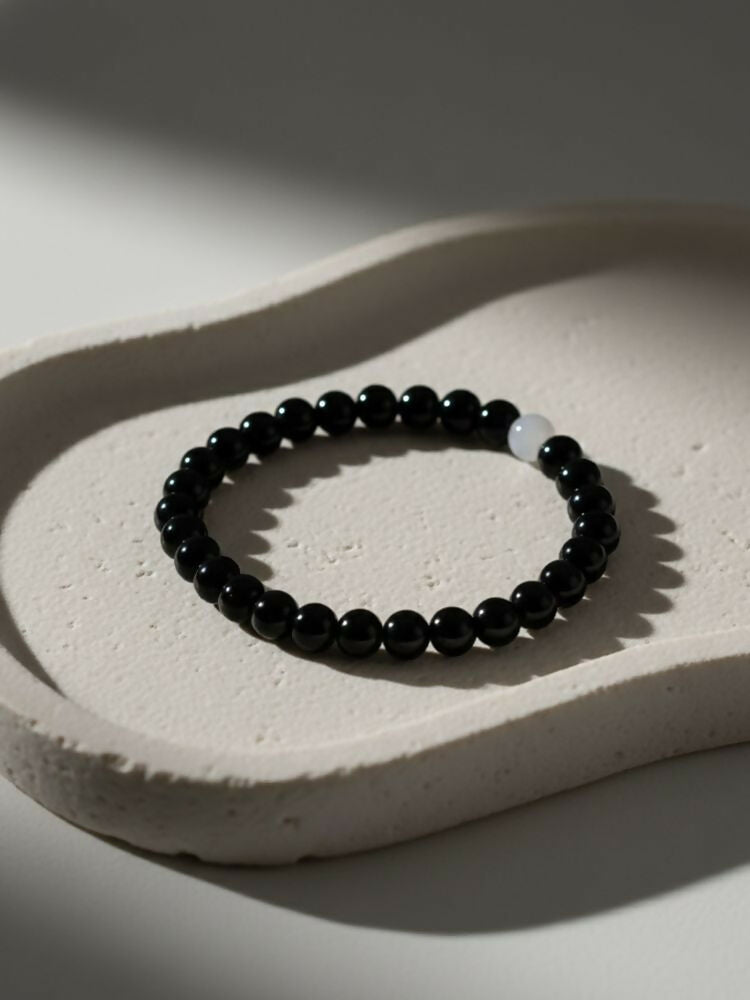 NVR Unisex Black & White Crystal Beaded Bracelet - Distacart
