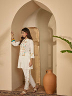 Joban Fashion Women Off-White Roman Silk Embroidered Stitched Kurta Set - Distacart