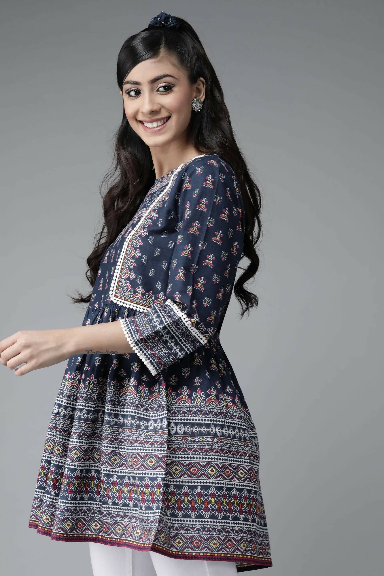 Juniper Women Indigo Cambric Printed A-Line Tunic - Distacart
