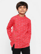 Manet Ethnic Full Sleeves Printed Shirt - Red