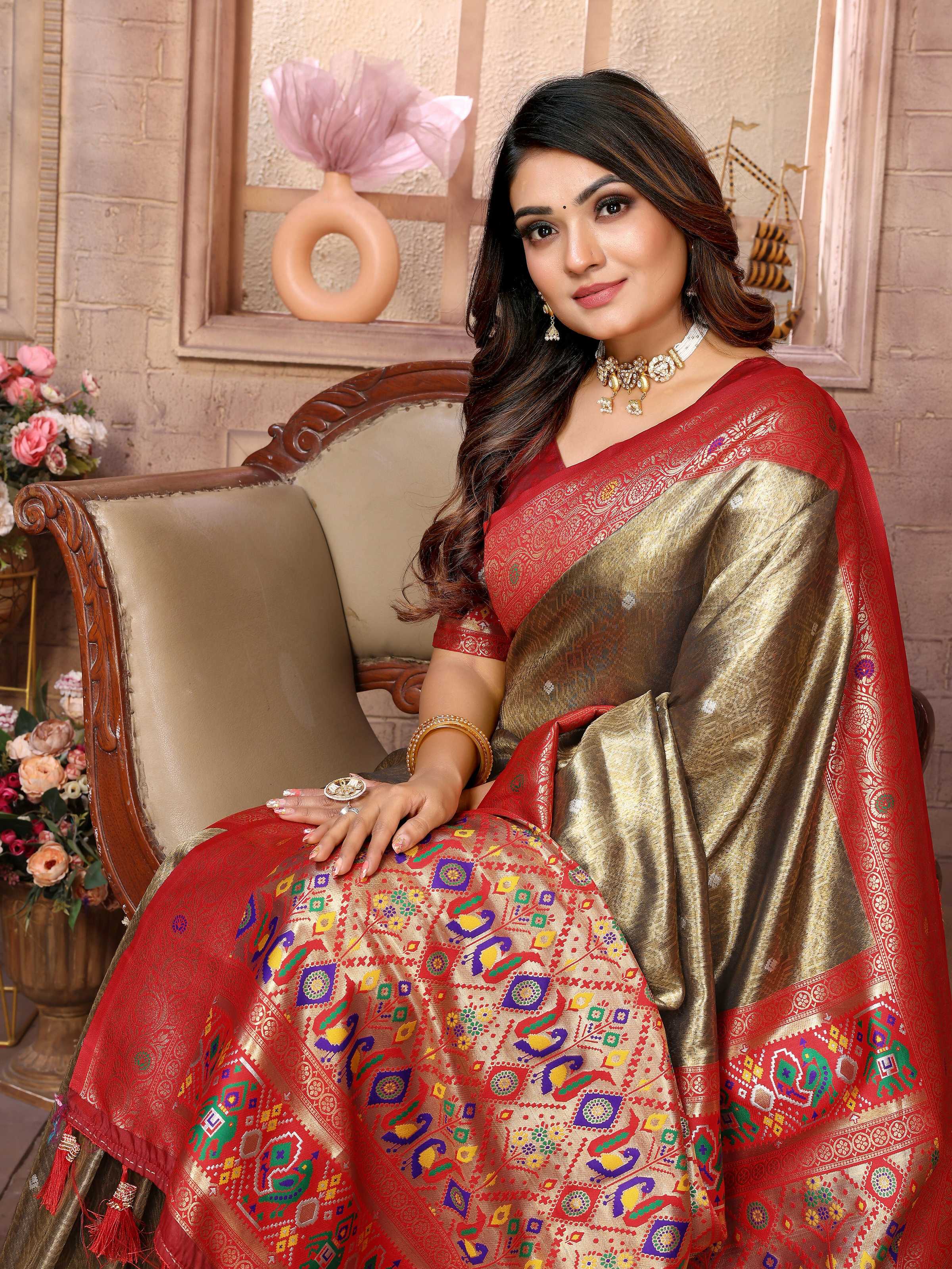 Aastha Fashion Brown Banarasi Tissue Silk Weaving Saree - Distacart