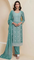 Anaita Green Chinon Embroidered Thread Work Stitched Salwar Suit - Distacart
