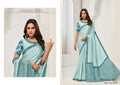 Light Blue Crepe Satin Silk Sequence Work Saree with Unstitched Blouse - Norita Saanjh