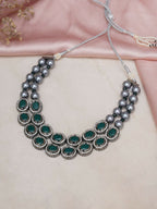 Green Stone Kundan Neckpiece with Grey Stones (Grey) - Ruby Raang